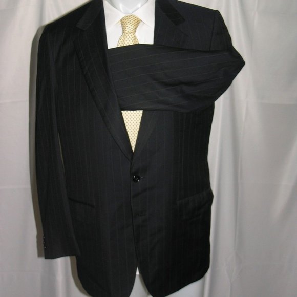 Brioni Two Button Hand Tailored Vintage Blue Stripe Two Button Suit Jacket 42L